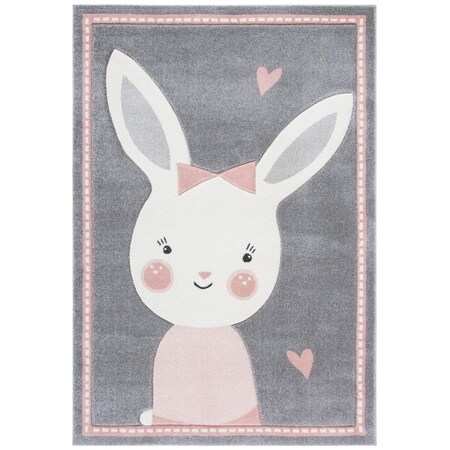 Flowers First 5 ft.-3 in. x 5 ft.-3 in. Carousel Kids Power Loomed Youth Round Rug; Grey & Ivory FL1887944